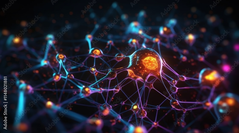 Poster glowing neural links in a complex network representing advanced technology and connectivity within d
