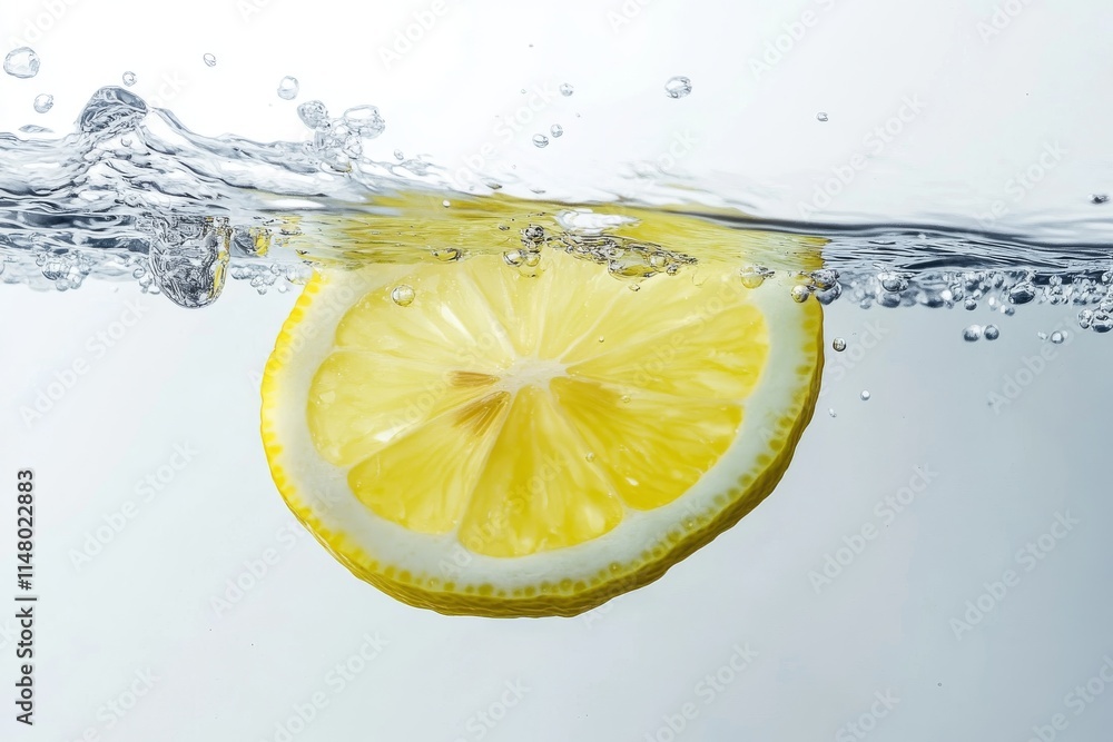 Poster a lemon slice is floating in a stream of water