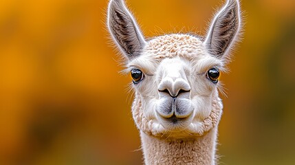 Obraz premium A close up of a llama's face with an orange background