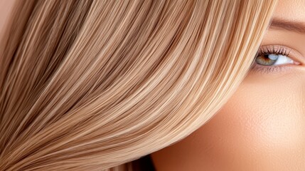 Fototapeta premium A close up of a woman's face with long blonde hair