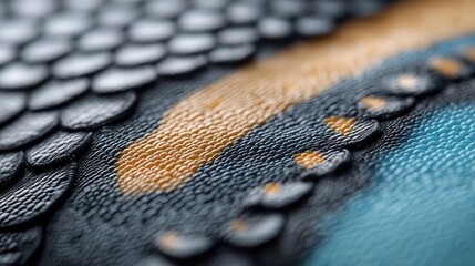A close up of a blue and black snake skin texture