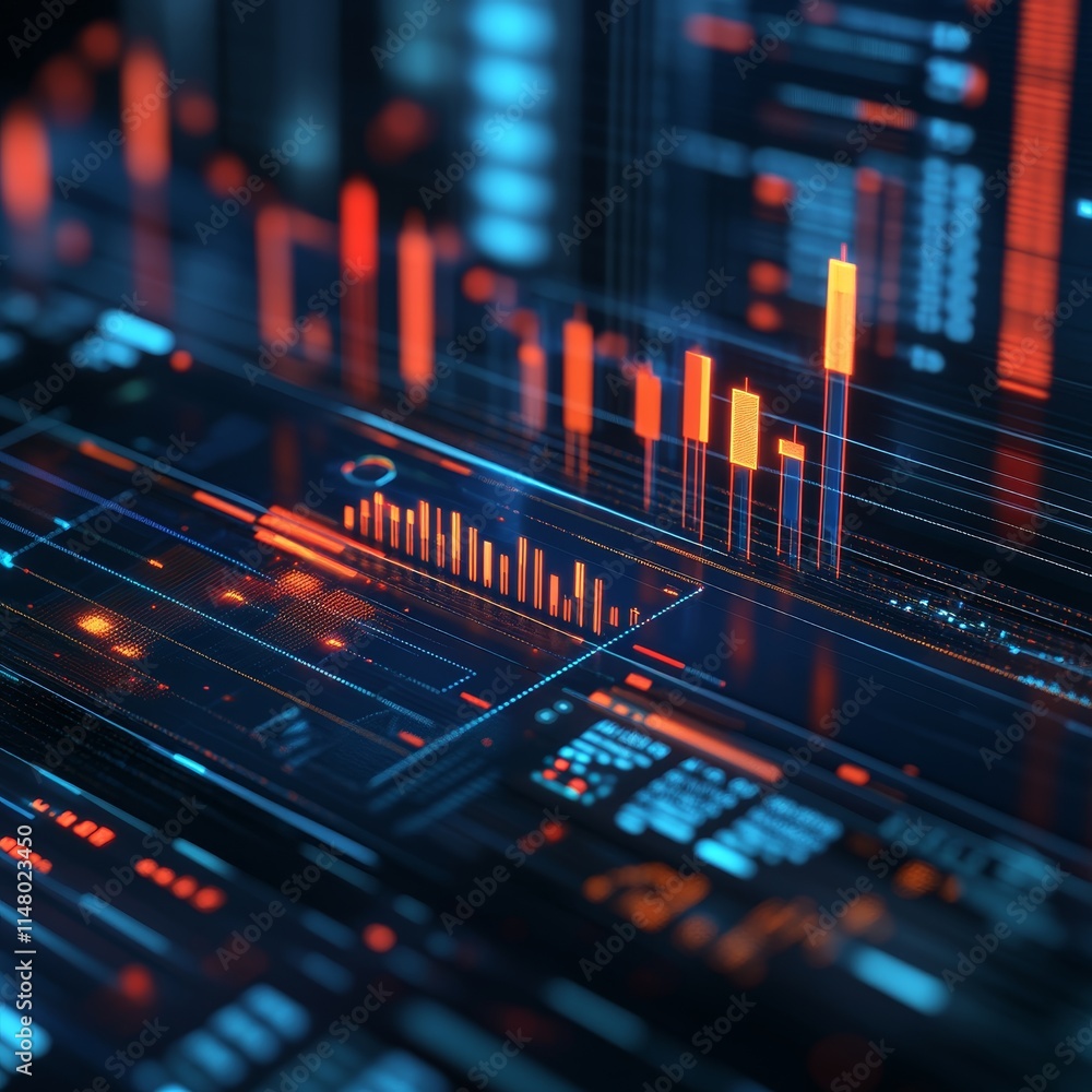 Poster dynamic data visualization showcasing advanced analytics and statistics in a futuristic digital inte