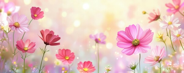 Illustrations of whimsical flower backgrounds on a seamless background