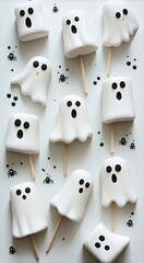 A close up of a white plate with marshmallows covered in white frosting