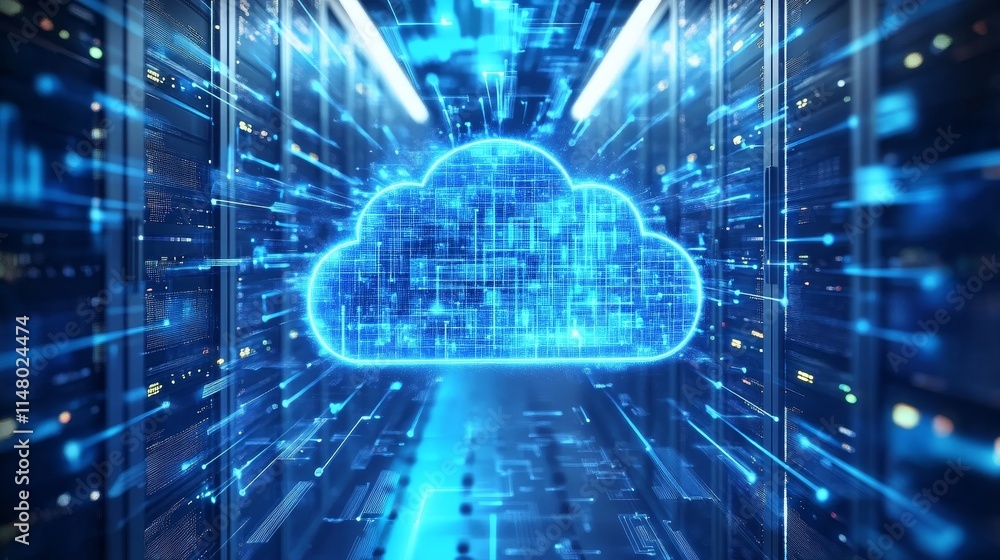 Aufkleber Visual Representation of Cloud Computing Technology With Data Streams and Digital Elements in a Server Environment