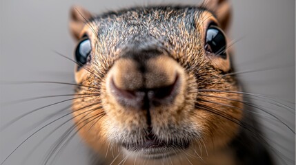  A close up of a squirrel's face looking at the camera