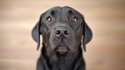 A black dog looking up at the camera