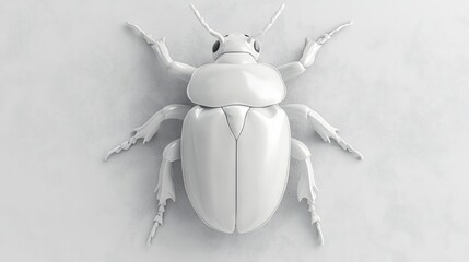 3D Render of a White Beetle Top View on a Light Grey Background. AI generated illustration