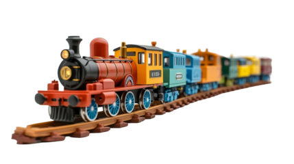 Colorful Toy Train Set on White Background. Generative AI