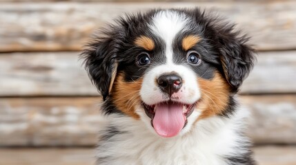 A close up of a dog with its tongue out