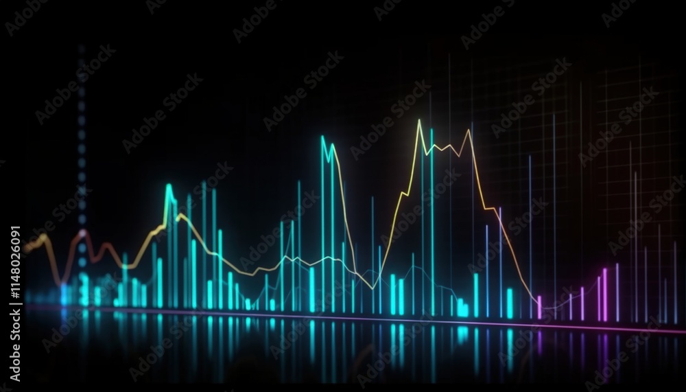 Poster colorful business market charts visualization with dynamic graphs and vibrant data trends representi