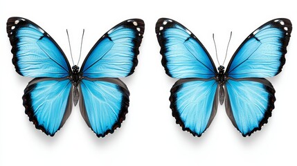 Obraz premium A pair of blue butterflies on a white background