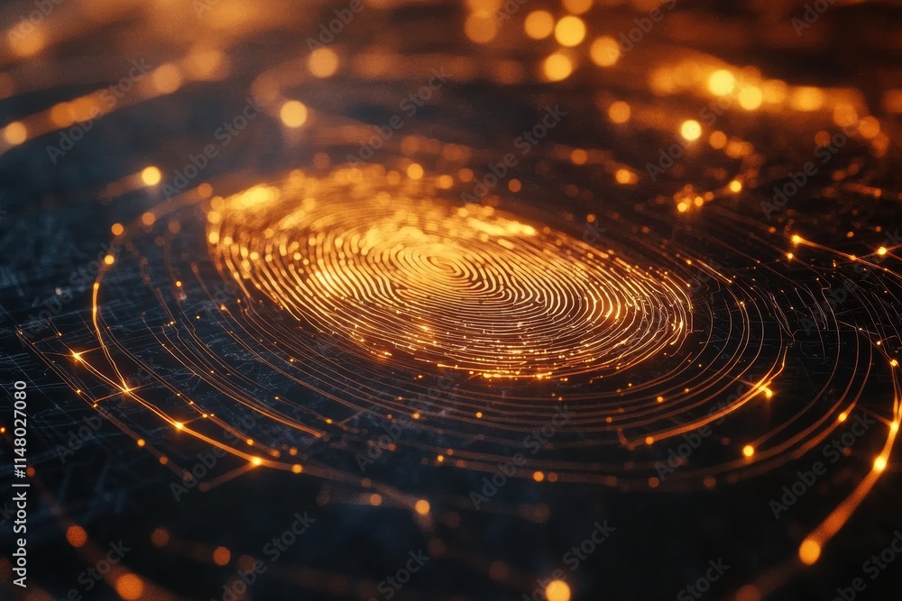 Aufkleber Digital fingerprint graphic with glowing lines and intricate patterns in dark background and ample copy space. Generative AI