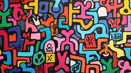 Colorful Abstract Mural Featuring Dynamic Shapes and Vibrant Colors in a Lively Urban Environment, Showcasing Creativity and Artistic Expression in an Art District