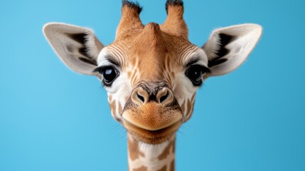 Obraz premium A close up of a giraffe's face with a blue background