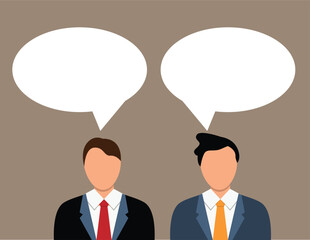 Busts of Two Business People with Speech Bubbles. Dialogues and chatting about work or advertisement and announcement vector art