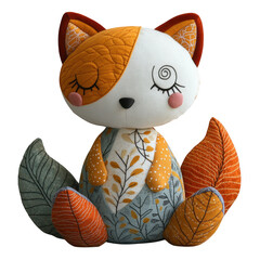Blue-eyed orange & white plush cat figure, transparent PNG for pet-themed designs