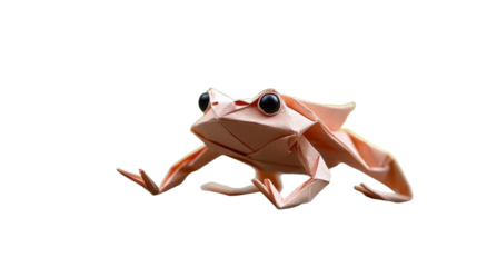 Origami Frog Jumping with White Background. Generative AI
