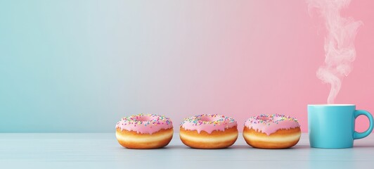 Indulging in delightful donuts and coffee at a cozy  close-up food photography bright colors sweet treats concept