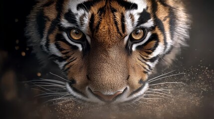 Obraz premium A close up of a tiger's face with a black background