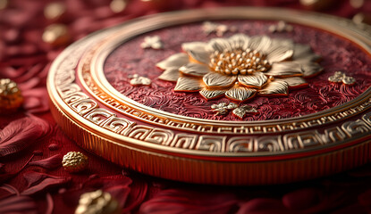 Elegant Circular Object with Gold Flower Detail