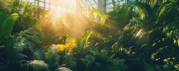 Obraz premium In a biopunk inspired eco sanctuary, a vast greenhouse like dome filled with lush vegetation explores the ethical boundaries of biotechnology.
