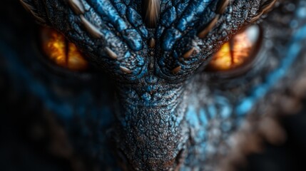 Obraz premium A close up of a dragon's face with orange eyes