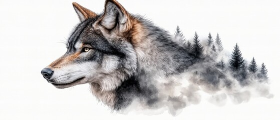 Majestic Wolf Watercolor Art  Forest  Wildlife  Nature  Animal Portrait