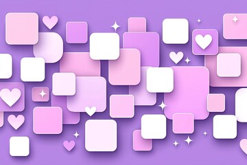 Colorful abstract shapes with hearts on a purple background., purple background