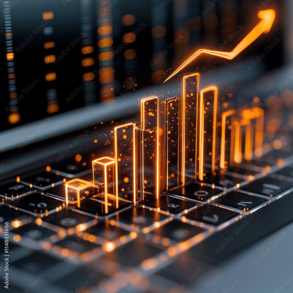 Poster Glowing orange graph on laptop keyboard.