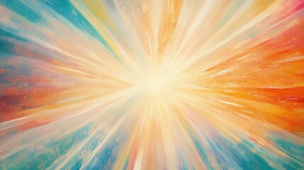 Obraz premium A glowing burst of light rays in soft pastel colors, radiating from the center.