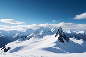 mountains covered in snow with a few clouds in the sky