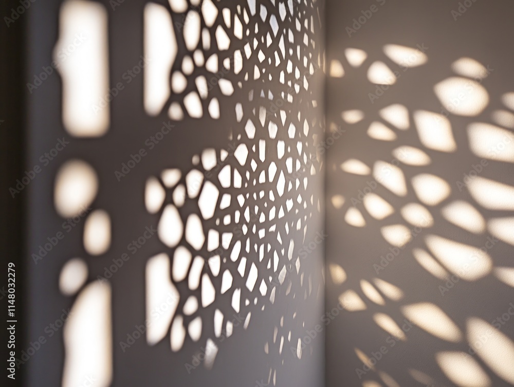 Poster Abstract wall shadows cast through geometric cutouts creating patterns.