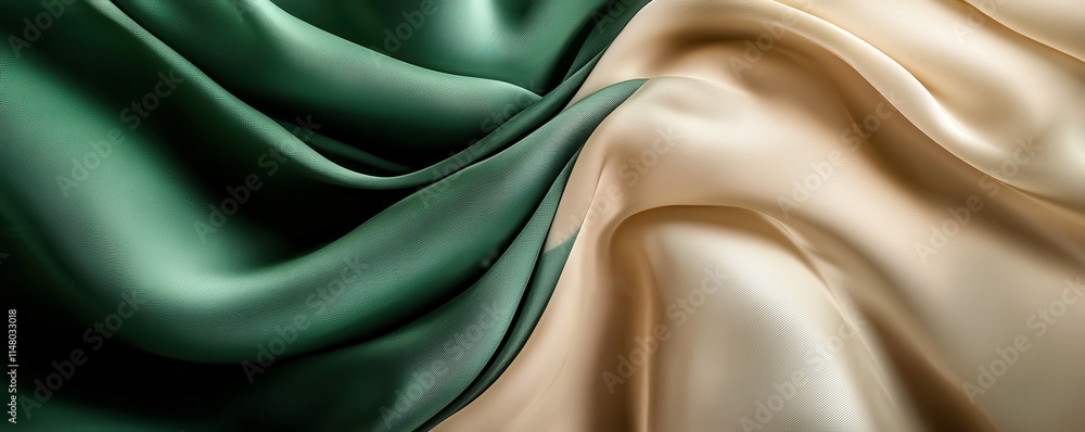 Aufkleber abstract background with flowing green and beige fabric creating smooth shapes