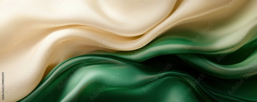 Aufkleber abstract background with flowing green and beige fabric creating smooth shapes