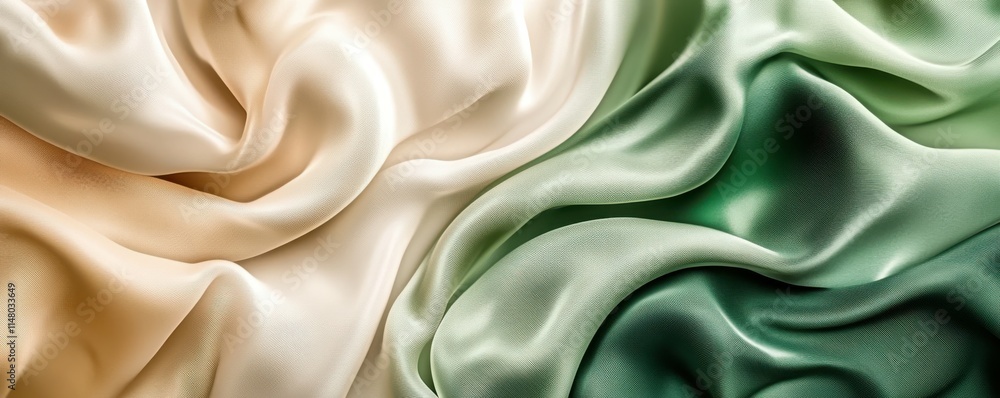 Aufkleber abstract background with flowing green and beige fabric creating smooth shapes