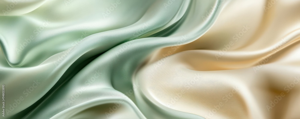 Aufkleber abstract background with flowing green and beige fabric creating smooth shapes