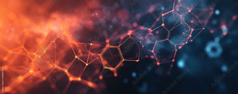 Poster abstract background with hexagons and connection lines for medical, scientific, or technological des