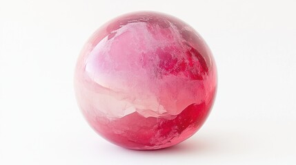 Obraz premium Pink resin sphere with swirling white and red patterns on a white background.