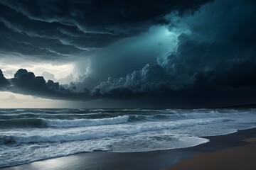 Obraz premium dark clouds over the ocean and a beach with waves
