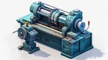 Closeup view of an industrial machine with gears mechanical components and engineering tools in a workshop or factory setting