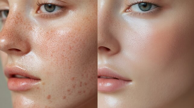 Before After Skin Transformation Freckles, Pores, and Complexion Improvement