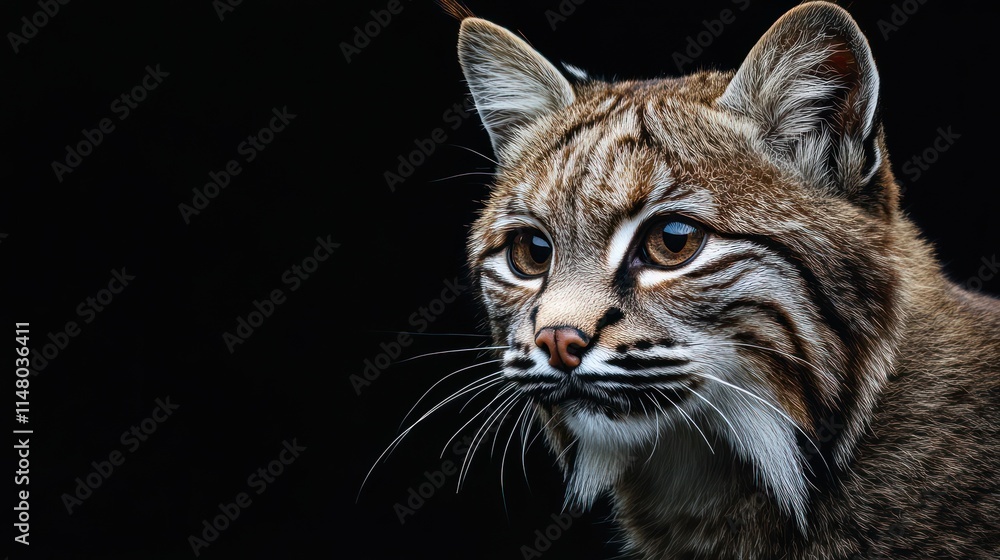 Poster portrait of a bobcat against dark backdrop.