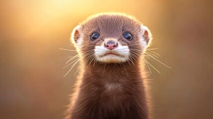 Adorable Young Stoat Portrait in Golden Hour Light