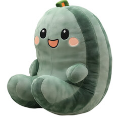 Plush watermelon character toy with friendly expression, transparent PNG for children's play or decorative purposes