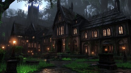 Ancient Manor House in a Mystical Forest Setting