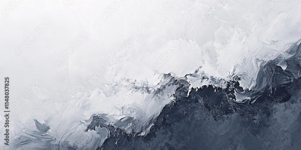 Poster abstract depiction of ocean waves in monochrome, highlighting dynamic movement and texture in a mini