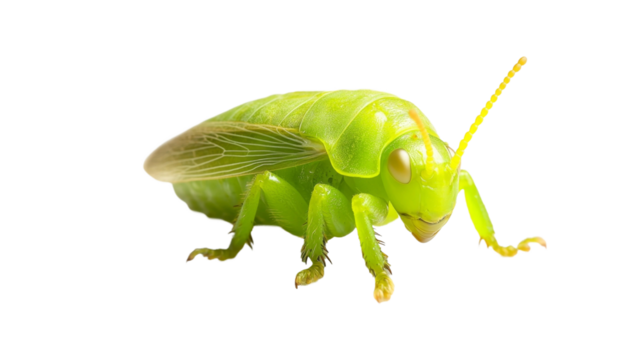 Green leafhopper nymph on a white background. Generative AI