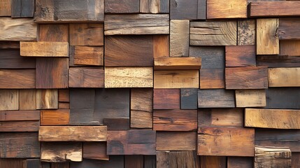 Rustic Wooden Blocks Wall Texture: A Composition of Brown and Dark Wooden Pieces