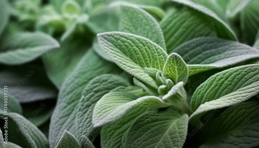 Poster close-up view of vibrant green leaves displaying natural textures and intricate patterns under natur